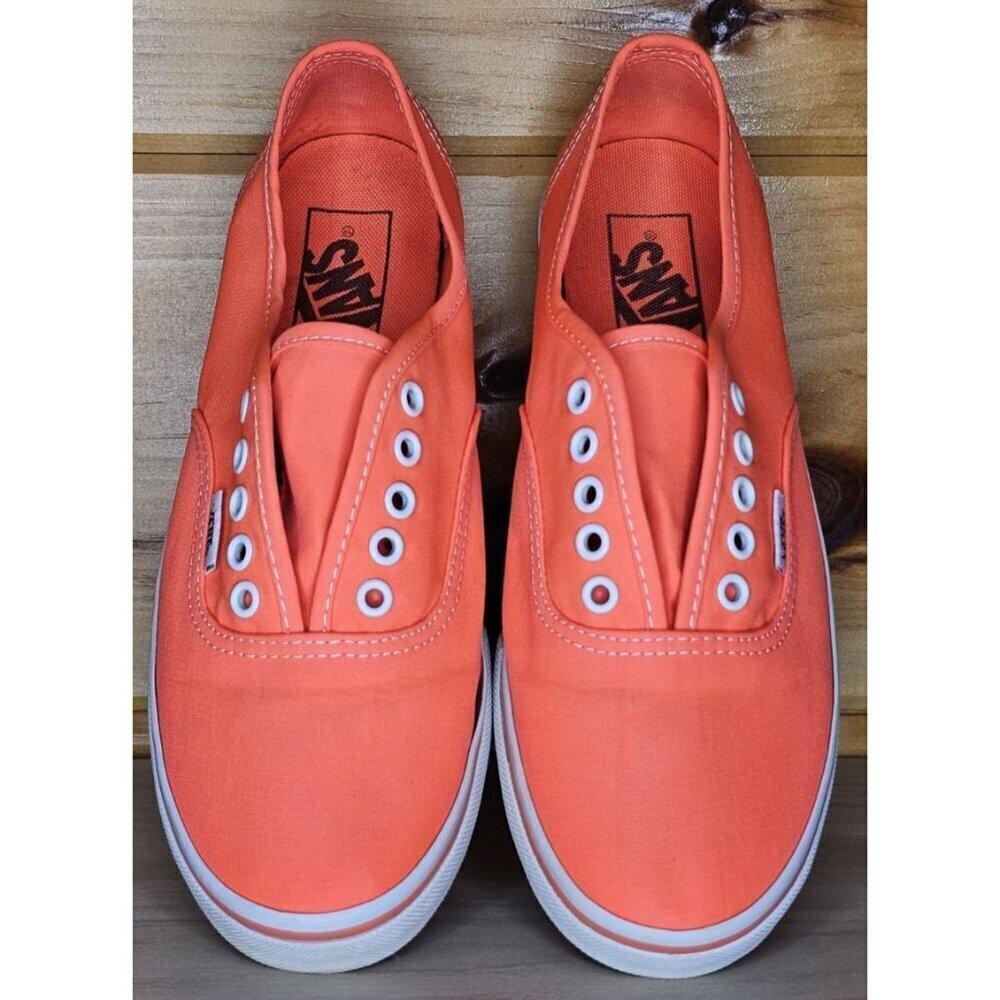 Vans Unisex Neon Orange No laces Mens 5.5 Woman 7 Shoes Sneakers - Picture 10 of 12